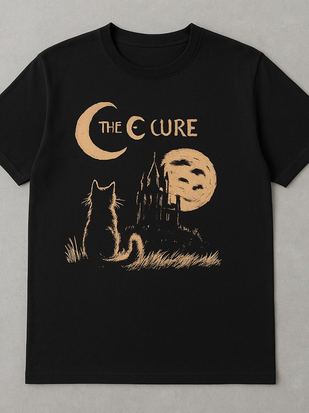 The Cure Gothic Moon Cat T-Shirt Black Alternative Music Tee
